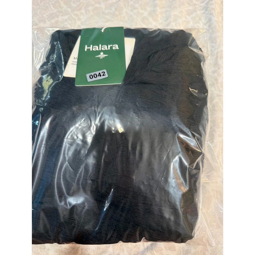 Halara Black Crinkle Textured Ruffle Hem Sleeveless Mini Shift Dress Large New - Picture 12 of 12
